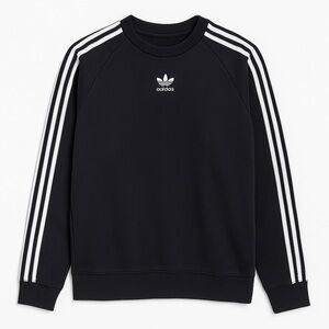 Adidas Originals Black 3-Stripe Cotton Crewneck Sweatshirt Athletic Streetwear S